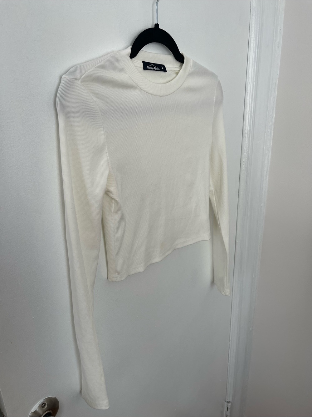 White Cropped Ribbed Long-Sleeve Top - Picture 2 of 6